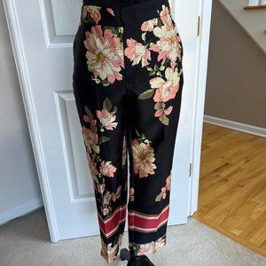 ZARA Satin Floral and Stripe Cropped Pants